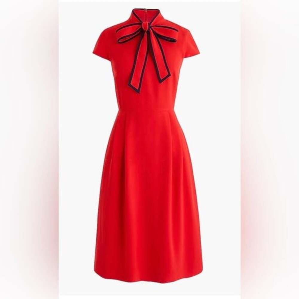 J. Crew Red Tie-Neck Dress in 365 Crepe Women’s Size 12 - Picture 7 of 10